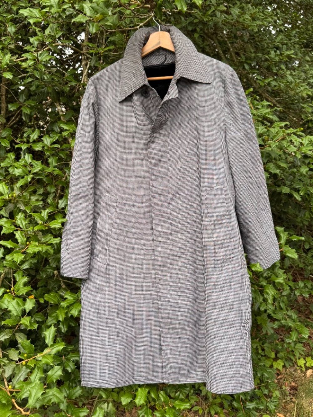 Vintage Grey & black houndstooth trench coat 36 SHORT